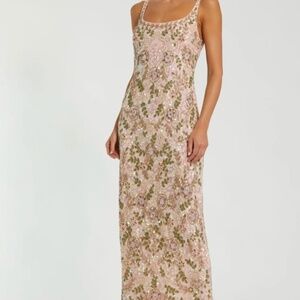 Mac Duggal NWT Size 0 Pink Sleeveless Hand Embellished Floral Maxi Dress